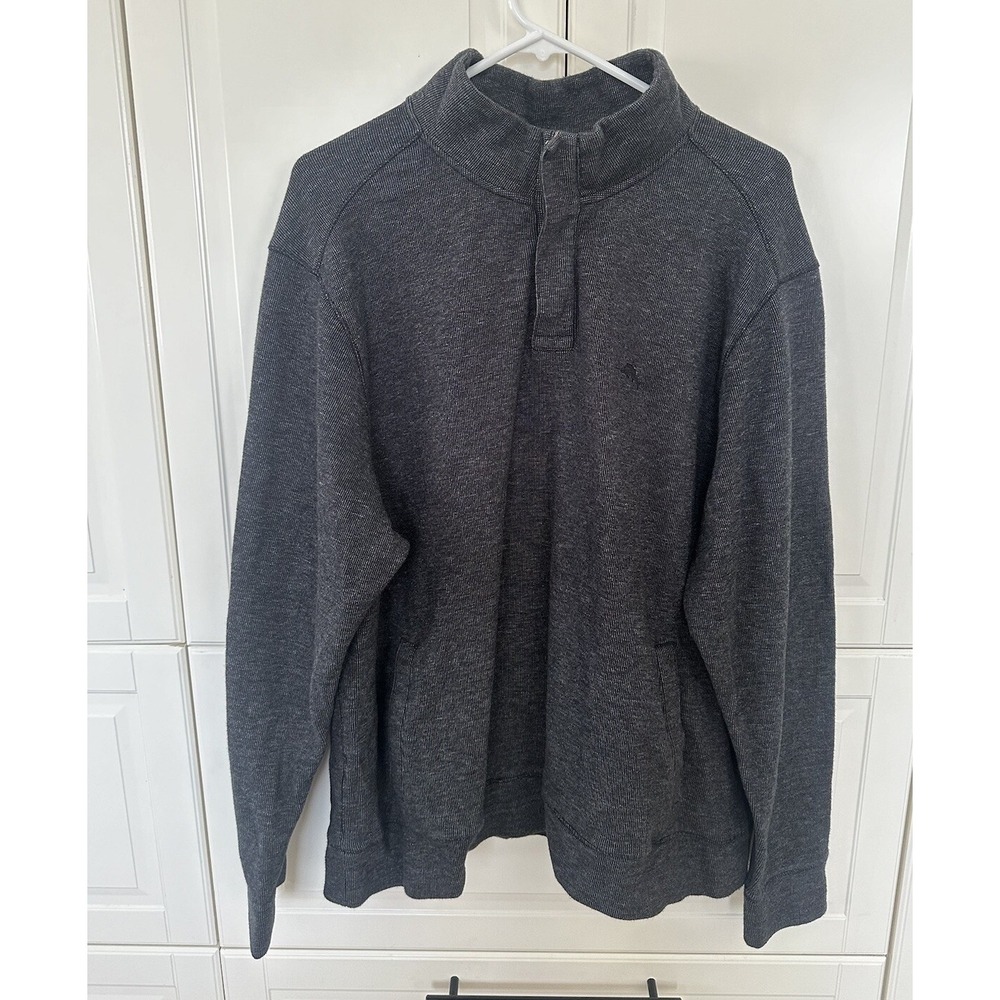 Tommy Bahama Relax Charcoal Grey 1/4 Zip Cotton Pullover Sweatshirt Men's 3XL